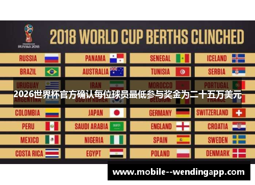 2026世界杯官方确认每位球员最低参与奖金为二十五万美元 2026世界杯官方确认每位球员最低参与奖金为二十五万美元